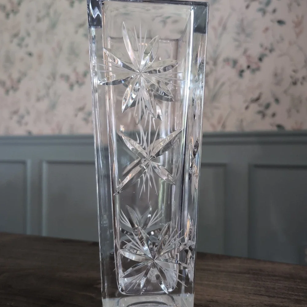 Vintage Heavy Cut Crystal Square Vase 10